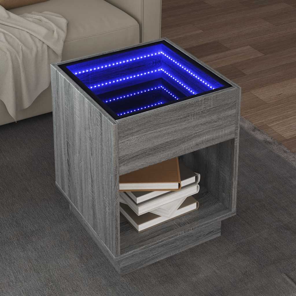 vidaXL Coffee Table with Infinity LED Grey Sonoma 40x40x50 cm 1