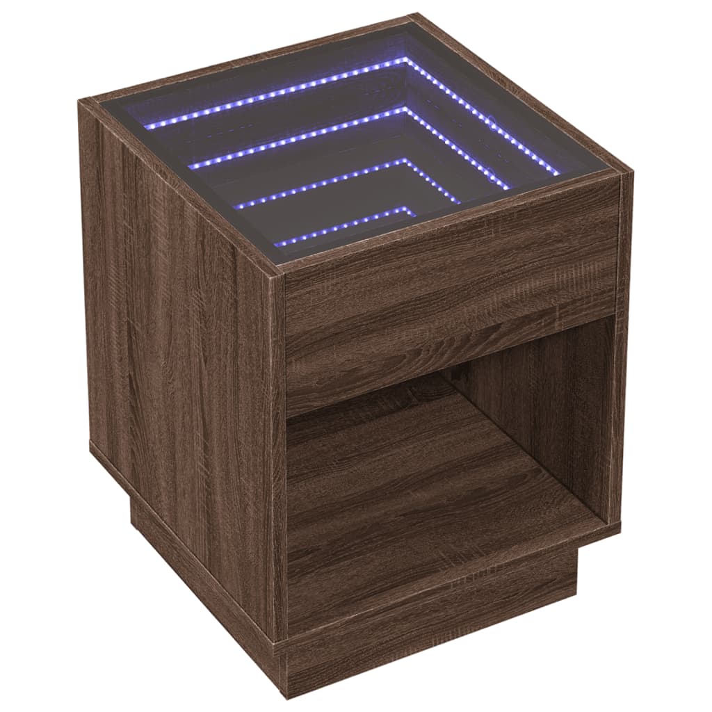 vidaXL Coffee Table with Infinity LED Brown Oak 40x40x50 cm 3