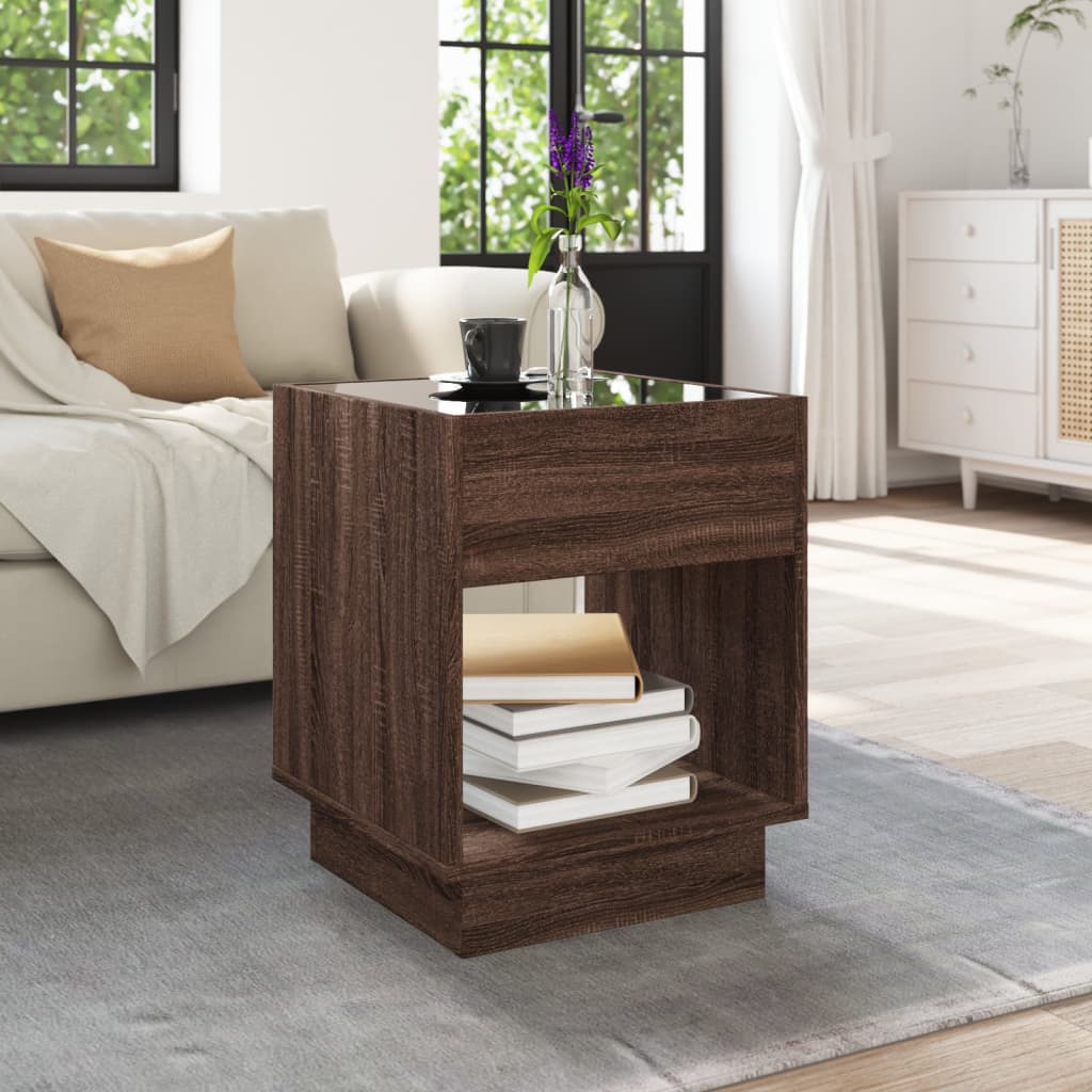 Coffee Table with Infinity LED 40x40x50 cm Length 40 cm Brown oak
