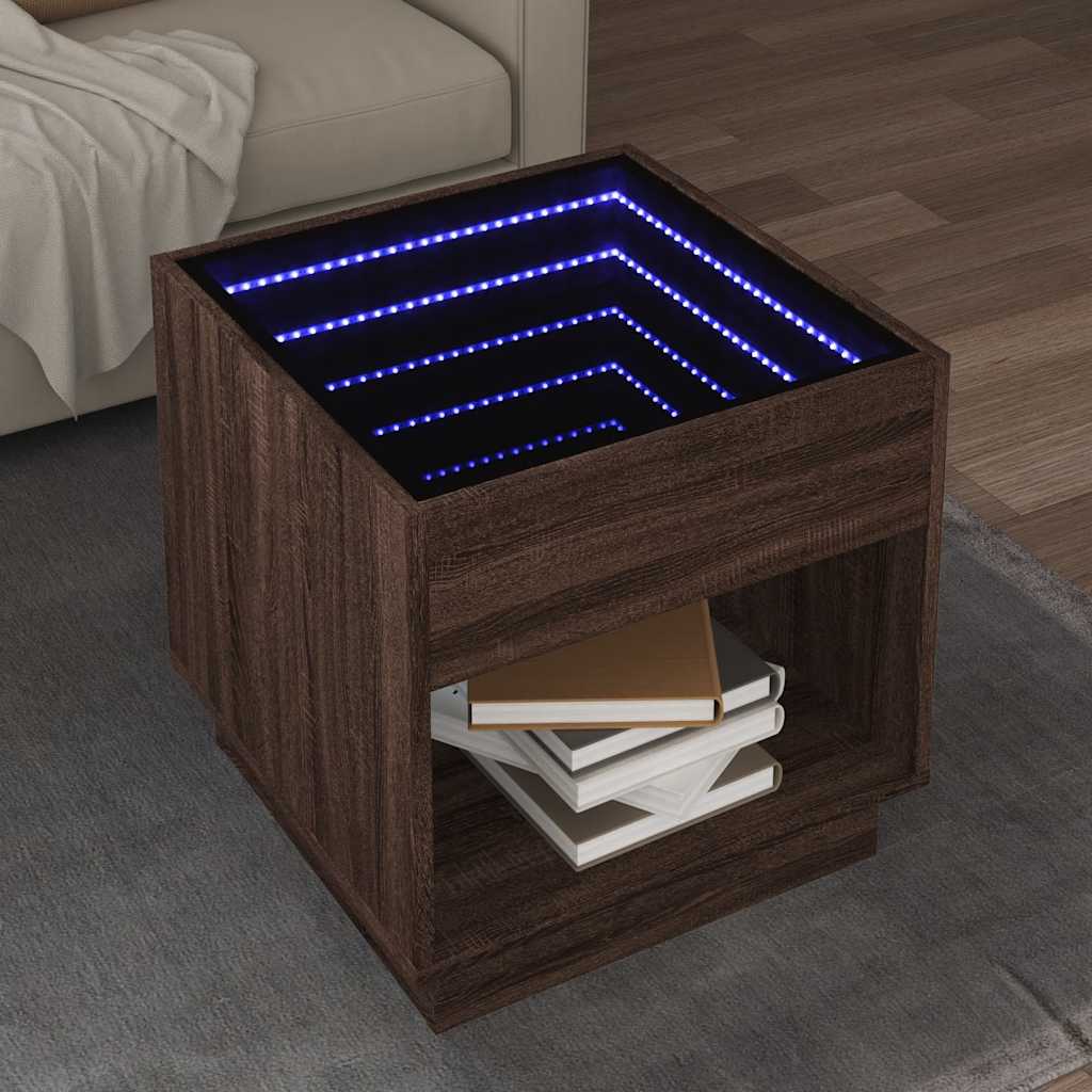 Coffee Table with Infinity LED 50x50x50 cm Brown oak