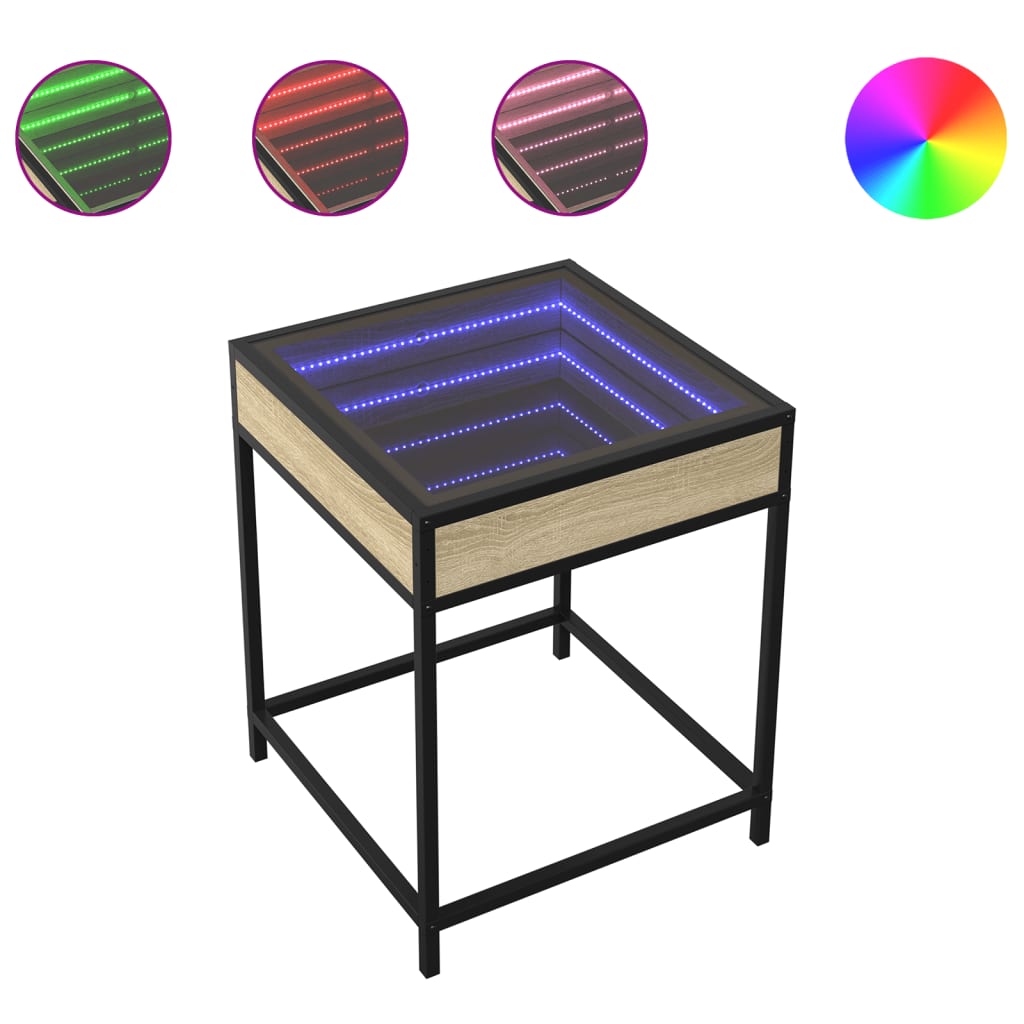 vidaXL Coffee Table with Infinity LED Sonoma Oak 40x40x51 cm 2