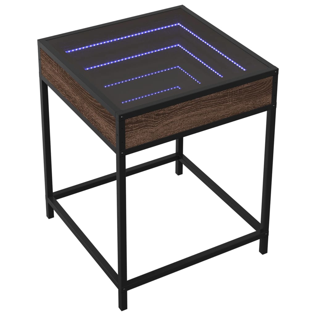vidaXL Coffee Table with Infinity LED Brown Oak 40x40x51 cm 3
