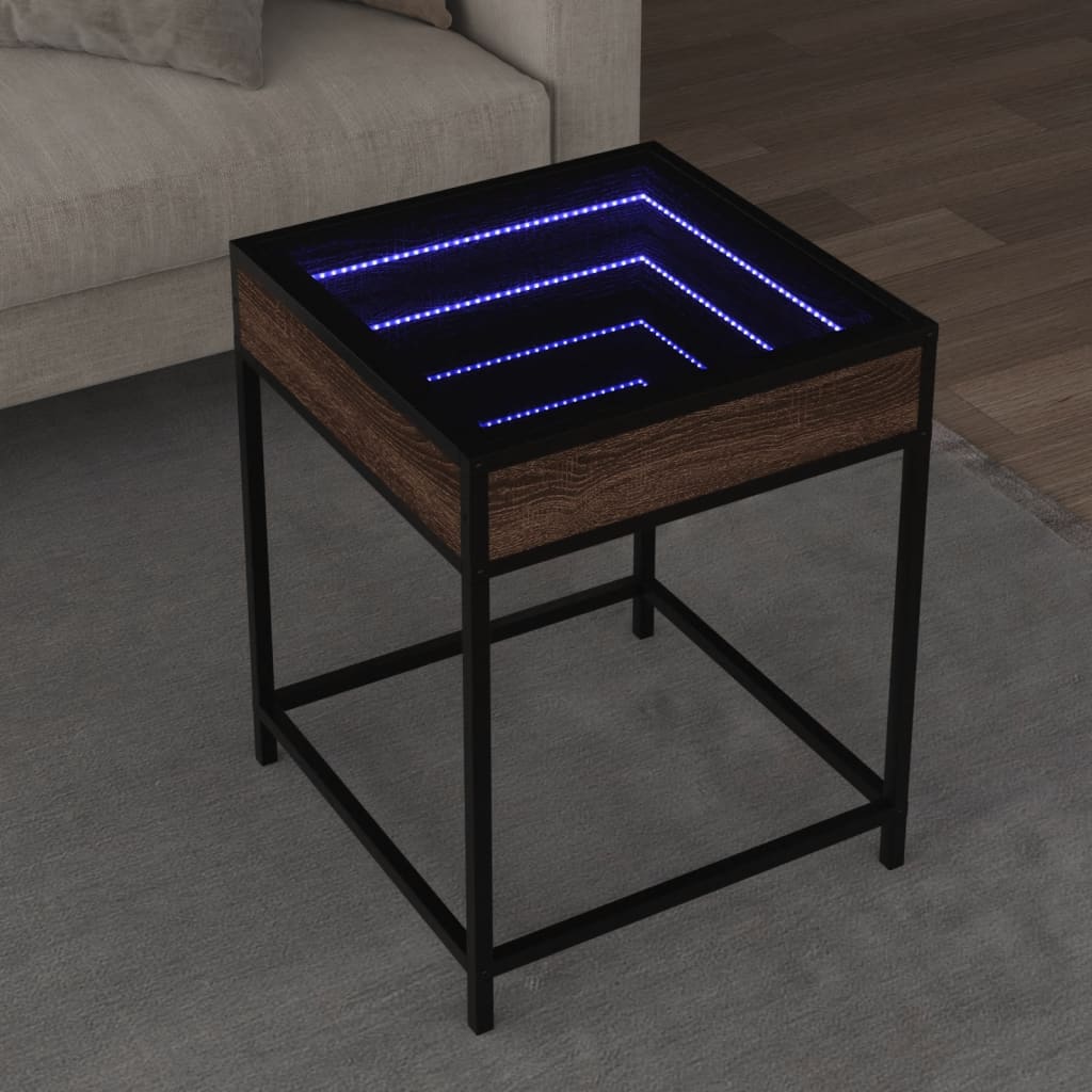 vidaXL Coffee Table with Infinity LED Brown Oak 40x40x51 cm 1