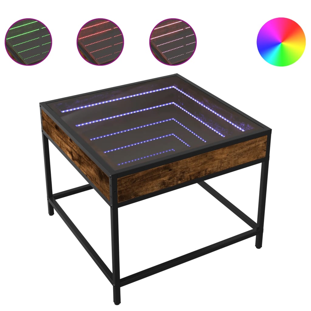 vidaXL Coffee Table with Infinity LED Smoked Oak 50x50x41 cm 2