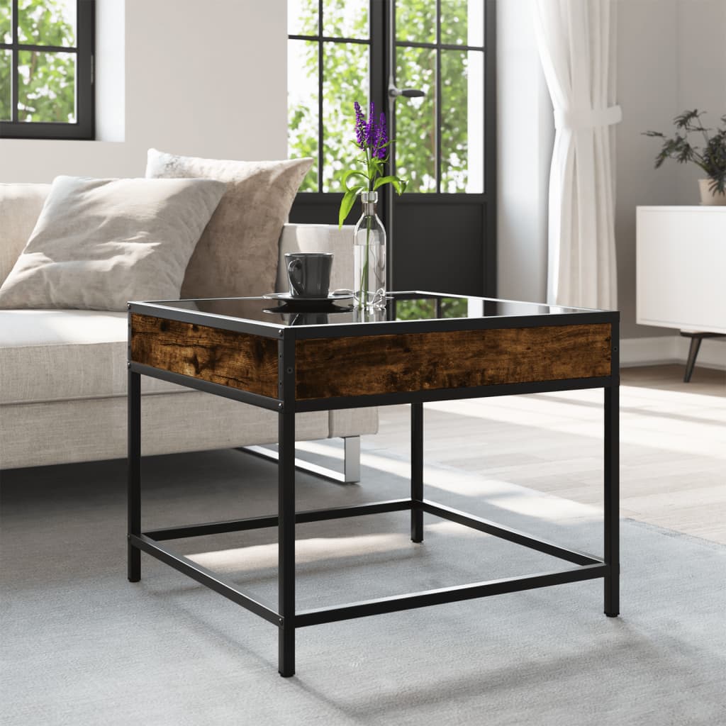 vidaXL Coffee Table with Infinity LED Smoked Oak 50x50x41 cm 4
