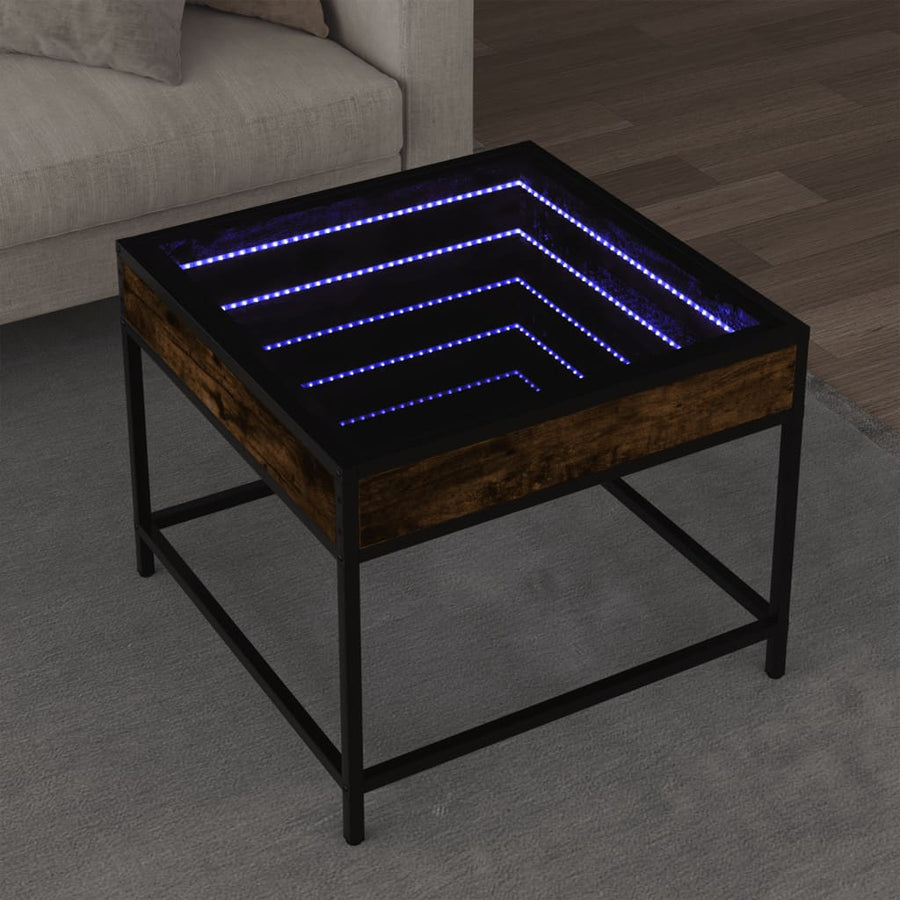 vidaXL Coffee Table with Infinity LED Smoked Oak 50x50x41 cm 1