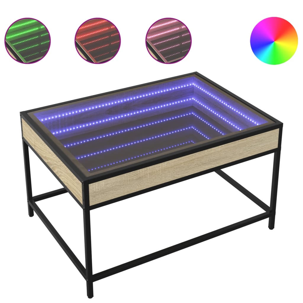 vidaXL Coffee Table with Infinity LED Sonoma Oak 70x50x41 cm 2
