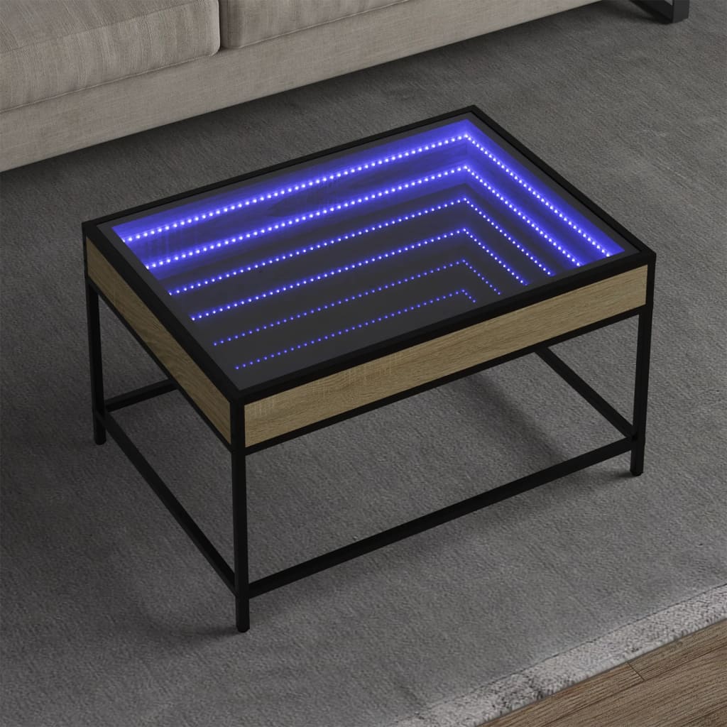vidaXL Coffee Table with Infinity LED Sonoma Oak 70x50x41 cm 1