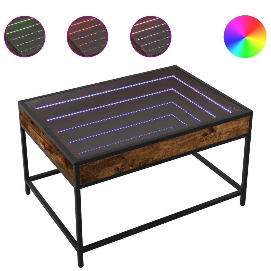 vidaXL Coffee Table with Infinity LED Smoked Oak 70x50x41 cm 2