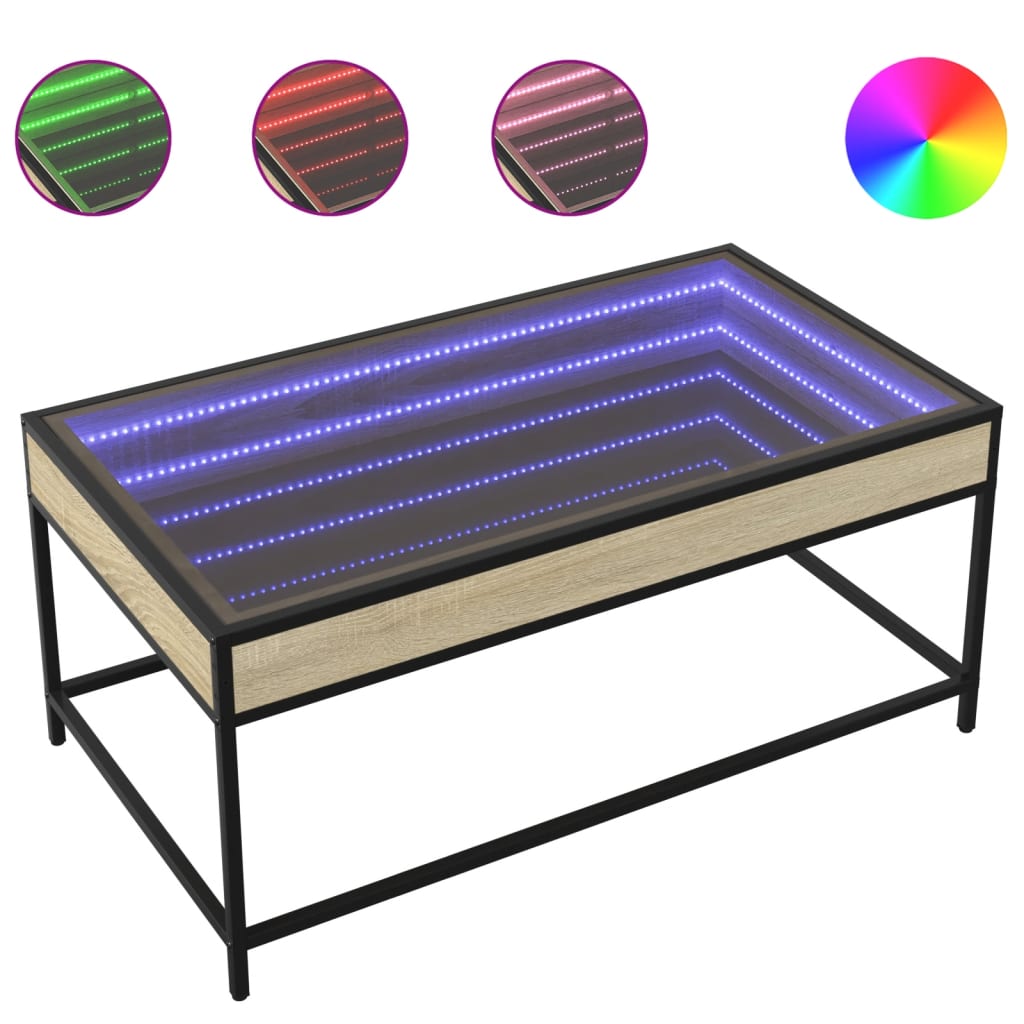 vidaXL Coffee Table with Infinity LED Sonoma Oak 90x50x41 cm 2