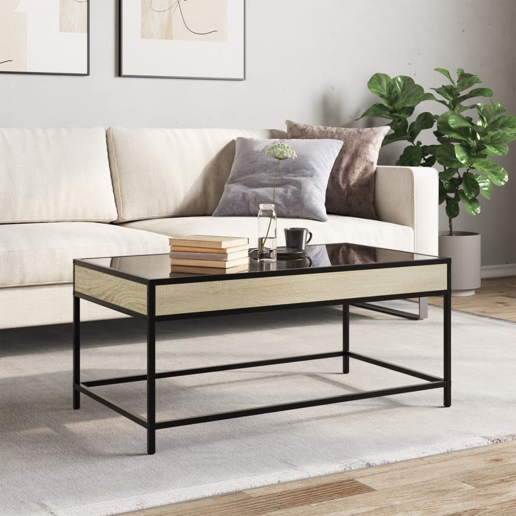 vidaXL Coffee Table with Infinity LED Sonoma Oak 90x50x41 cm 4