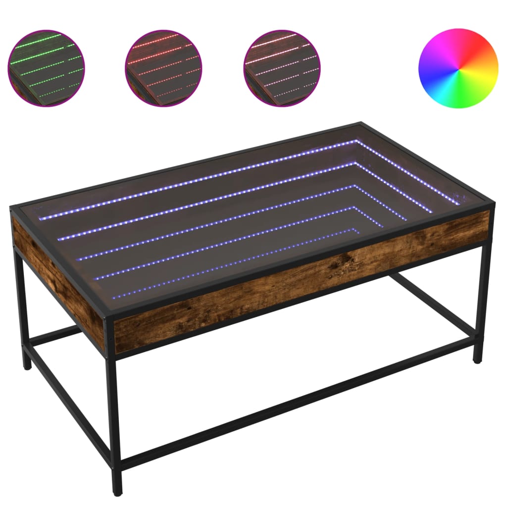 vidaXL Coffee Table with Infinity LED Smoked Oak 90x50x41 cm 2
