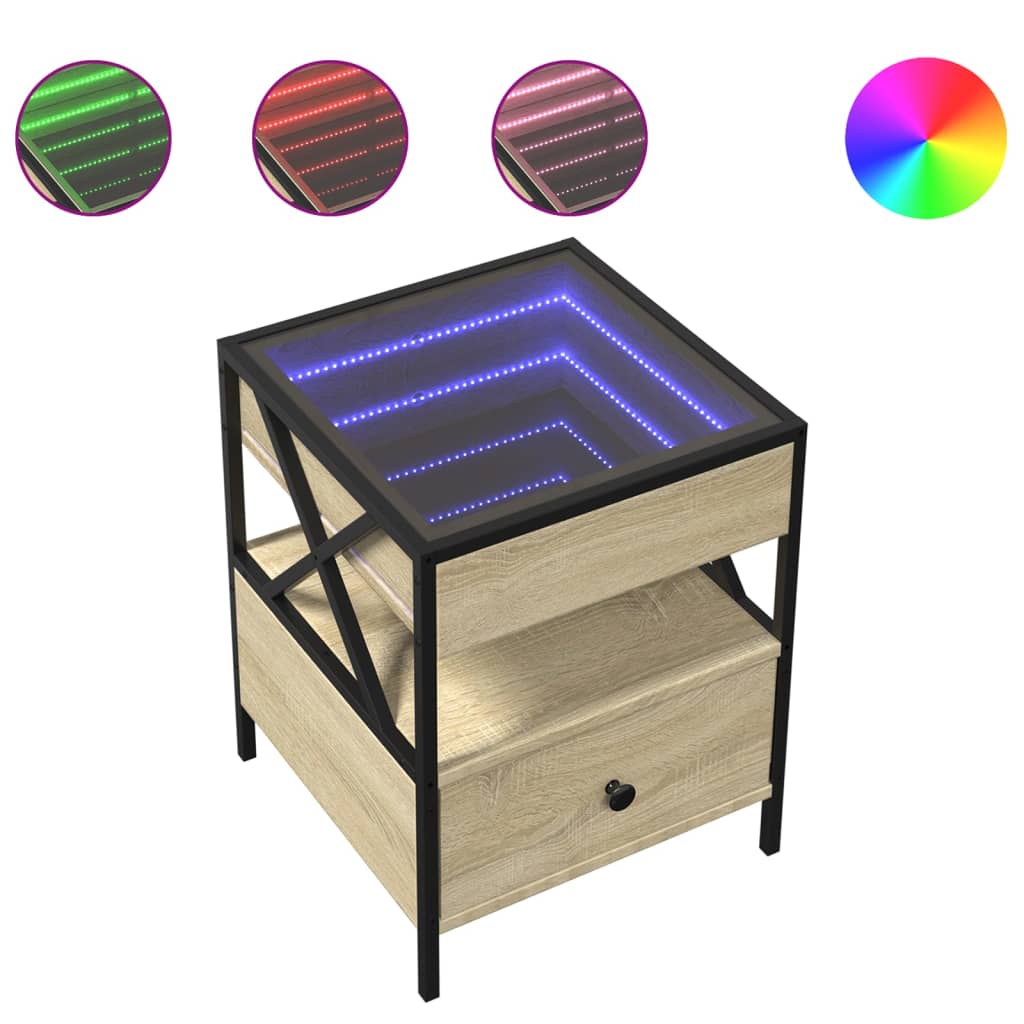 vidaXL Coffee Table with Infinity LED Sonoma Oak 40x40x51 cm 2