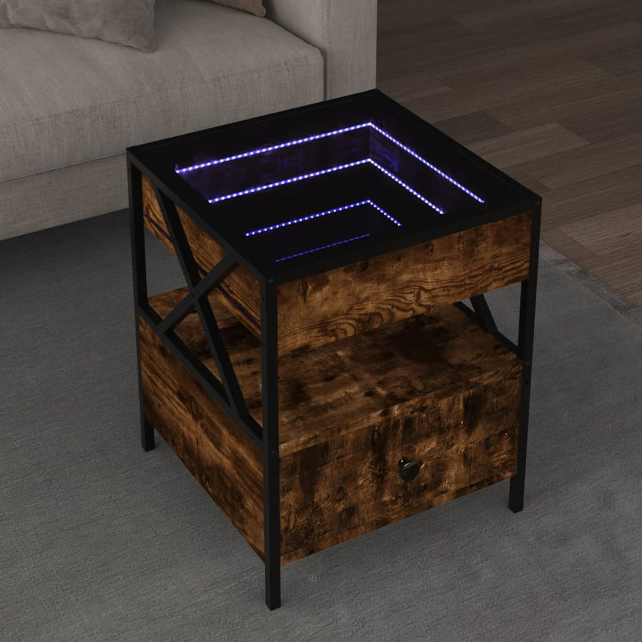 vidaXL Coffee Table with Infinity LED Smoked Oak 40x40x51 cm 1