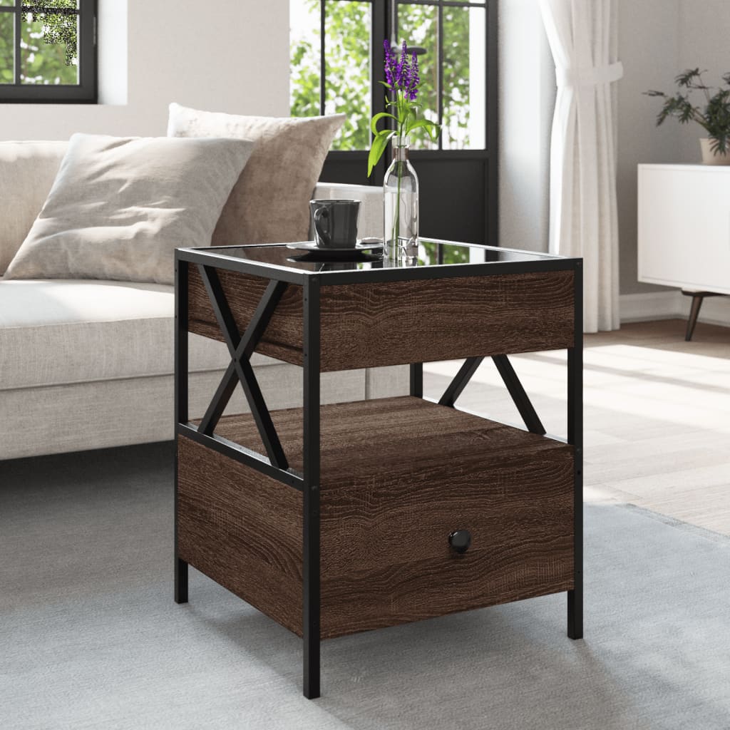 vidaXL Coffee Table with Infinity LED Brown Oak 40x40x51 cm 4