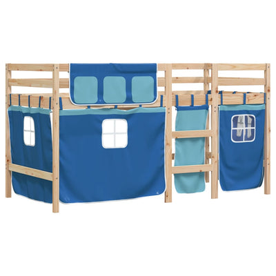 Kids' Loft Bed with Curtains Blue 80x200 cm Solid Wood Pine