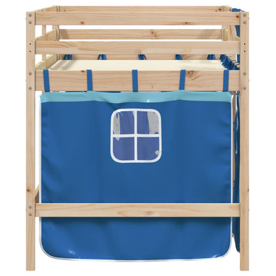 Kids' Loft Bed with Curtains Blue 80x200 cm Solid Wood Pine