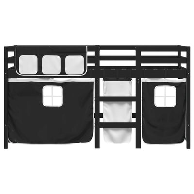 Kids' Loft Bed with Curtains White&Black 80x200 cm Solid Wood Pine