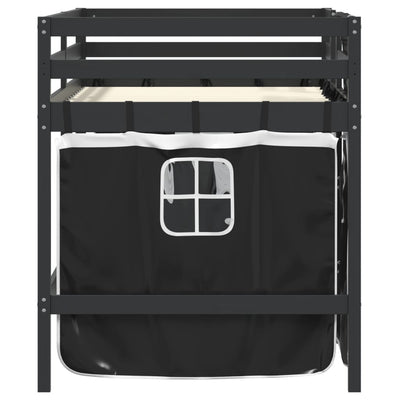 Kids' Loft Bed with Curtains White&Black 80x200 cm Solid Wood Pine