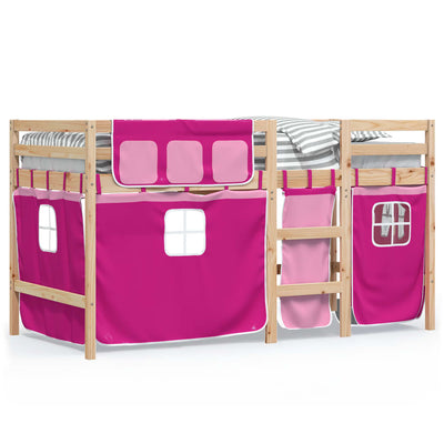 Kids' Loft Bed with Curtains Pink 90x200 cm Solid Wood Pine