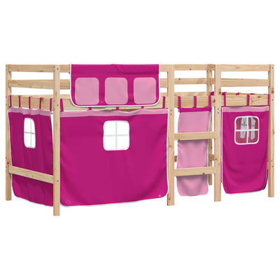 Kids' Loft Bed with Curtains Pink 90x200 cm Solid Wood Pine