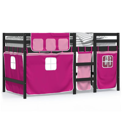 Kids' Loft Bed with Curtains Pink 90x190 cm Solid Wood Pine