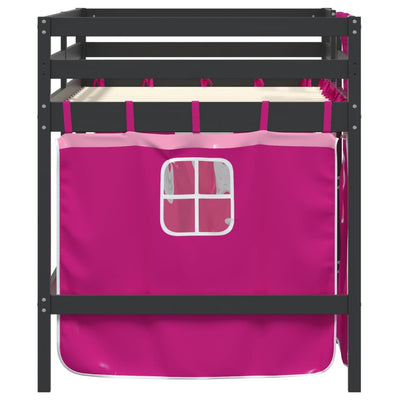 Kids' Loft Bed with Curtains Pink 90x190 cm Solid Wood Pine