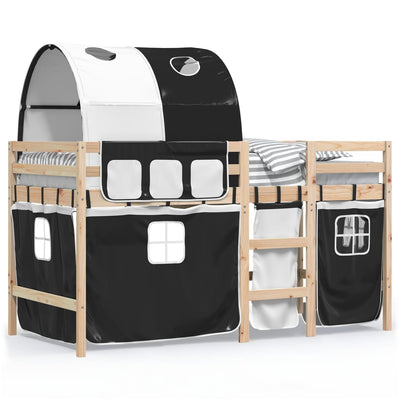 Kids' Loft Bed with Tunnel White&Black 90x200 cm Solid Wood Pine