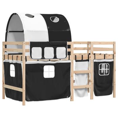 Kids' Loft Bed with Tunnel White&Black 90x200 cm Solid Wood Pine