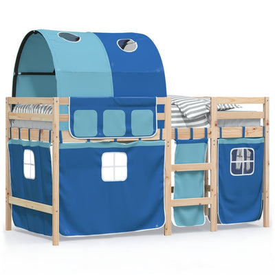 Kids' Loft Bed with Tunnel Blue 90x190 cm Solid Wood Pine