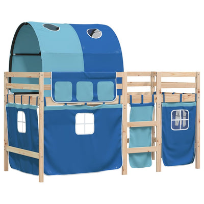 Kids' Loft Bed with Tunnel Blue 90x190 cm Solid Wood Pine