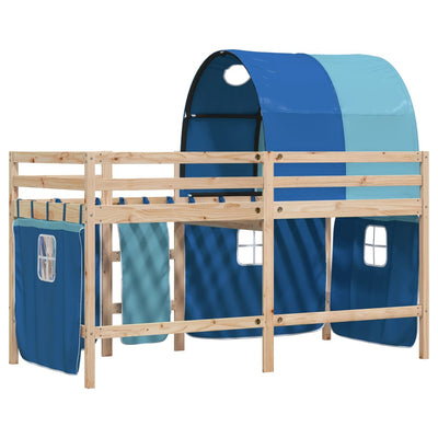 Kids' Loft Bed with Tunnel Blue 90x190 cm Solid Wood Pine