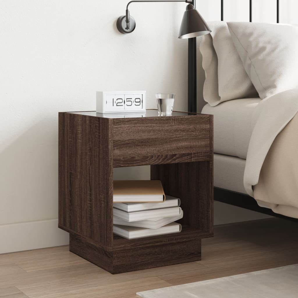 Bedside Table with Infinity LED Brown oak 40 cm 40 cm