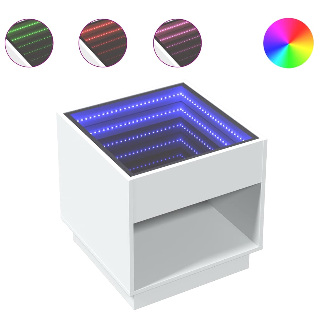 vidaXL Bedside Table with Infinity LED White 50x50x50 cm 2
