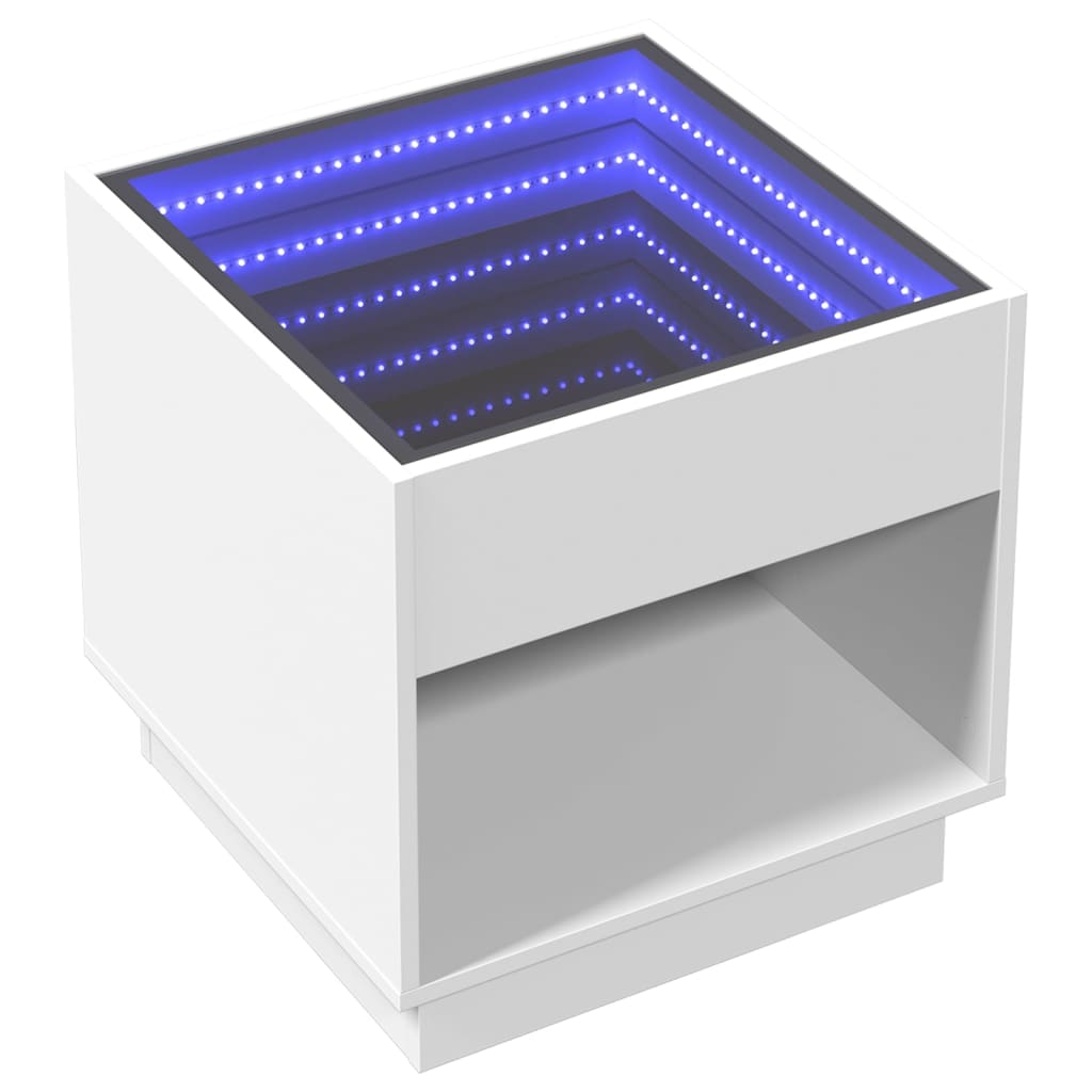 vidaXL Bedside Table with Infinity LED White 50x50x50 cm 3
