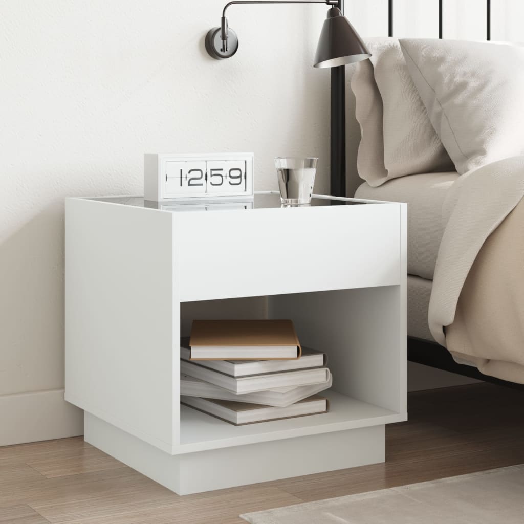 vidaXL Bedside Table with Infinity LED White 50x50x50 cm 4