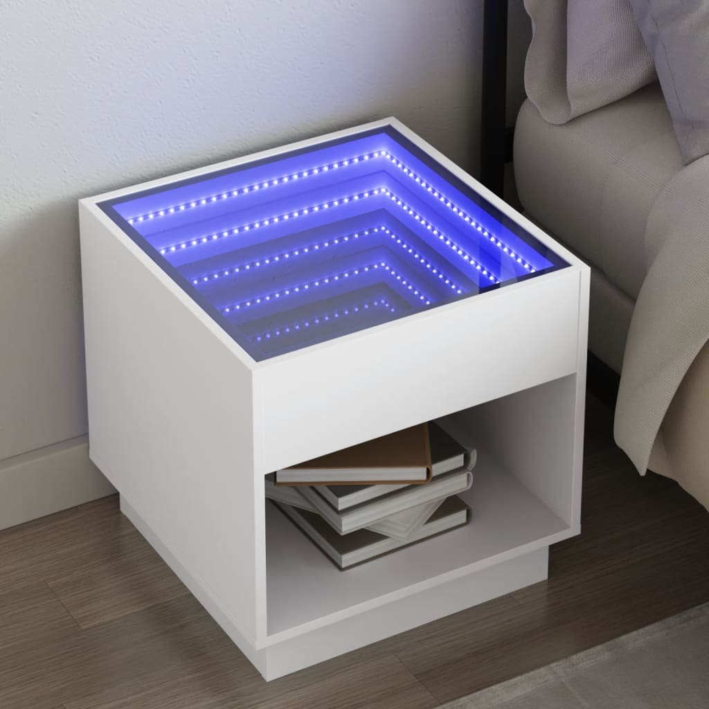 vidaXL Bedside Table with Infinity LED White 50x50x50 cm 1