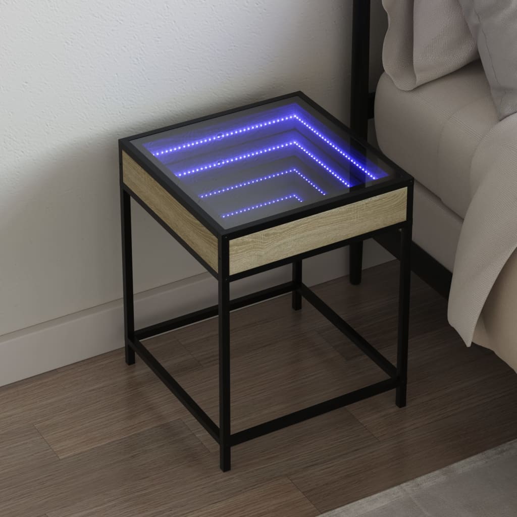 vidaXL Bedside Table with Infinity LED Sonoma Oak 40x40x51 cm 1