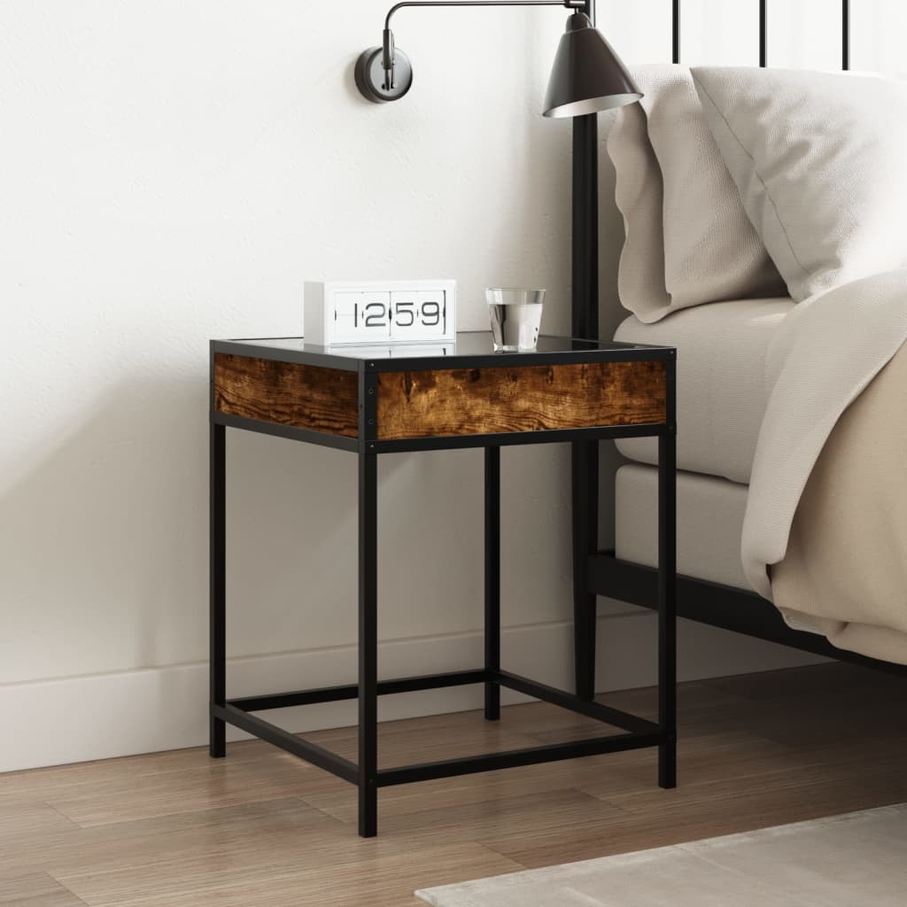 vidaXL Bedside Table with Infinity LED Smoked Oak 40x40x51 cm 4