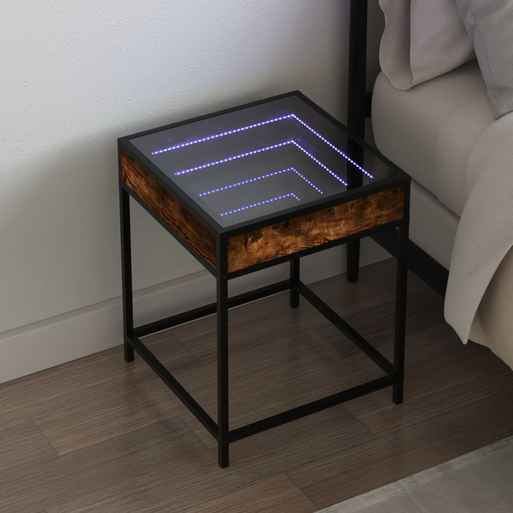 vidaXL Bedside Table with Infinity LED Smoked Oak 40x40x51 cm 1