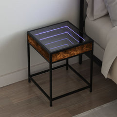 vidaXL Bedside Table with Infinity LED Smoked Oak 40x40x51 cm 1