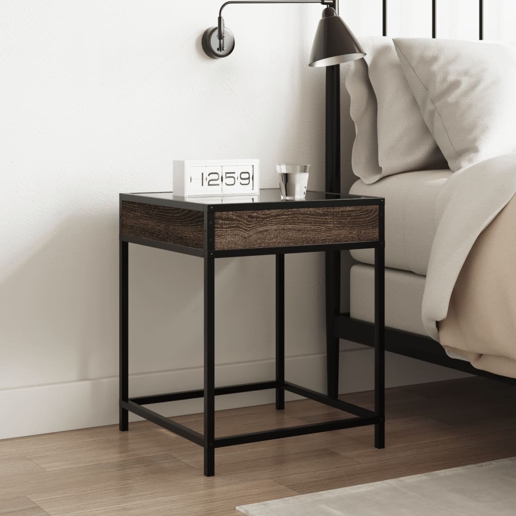 vidaXL Bedside Table with Infinity LED Brown Oak 40x40x51 cm 4