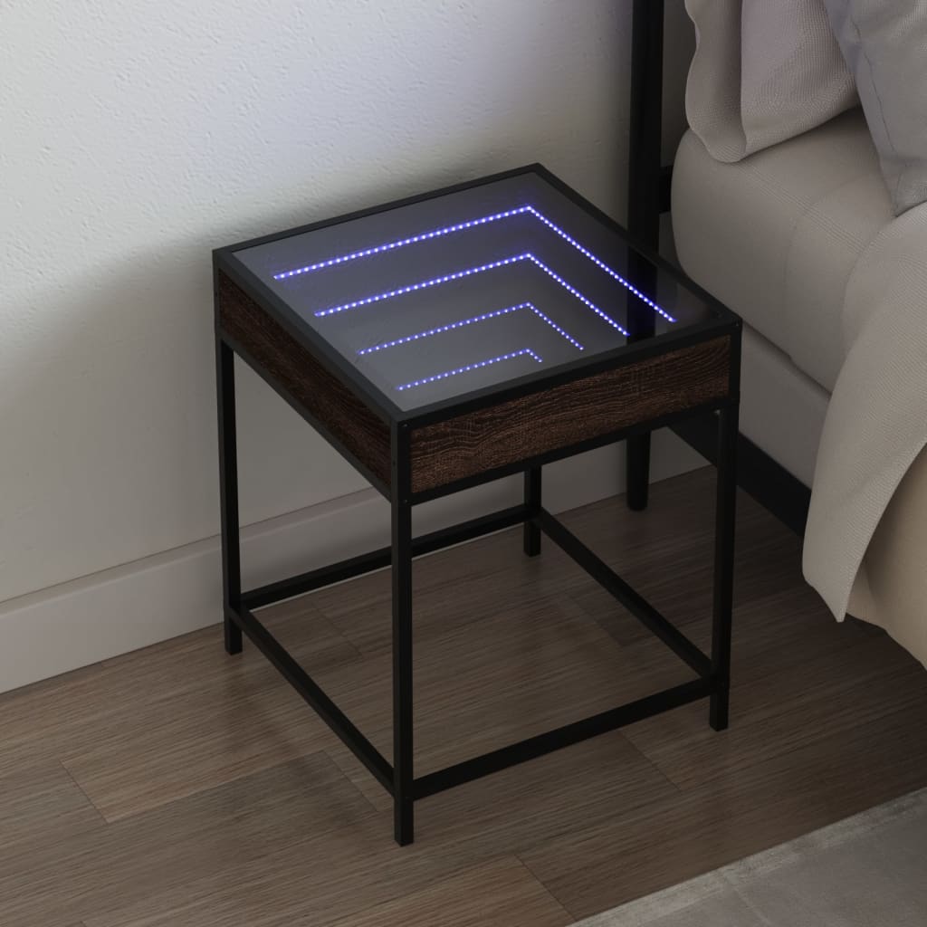 vidaXL Bedside Table with Infinity LED Brown Oak 40x40x51 cm 1
