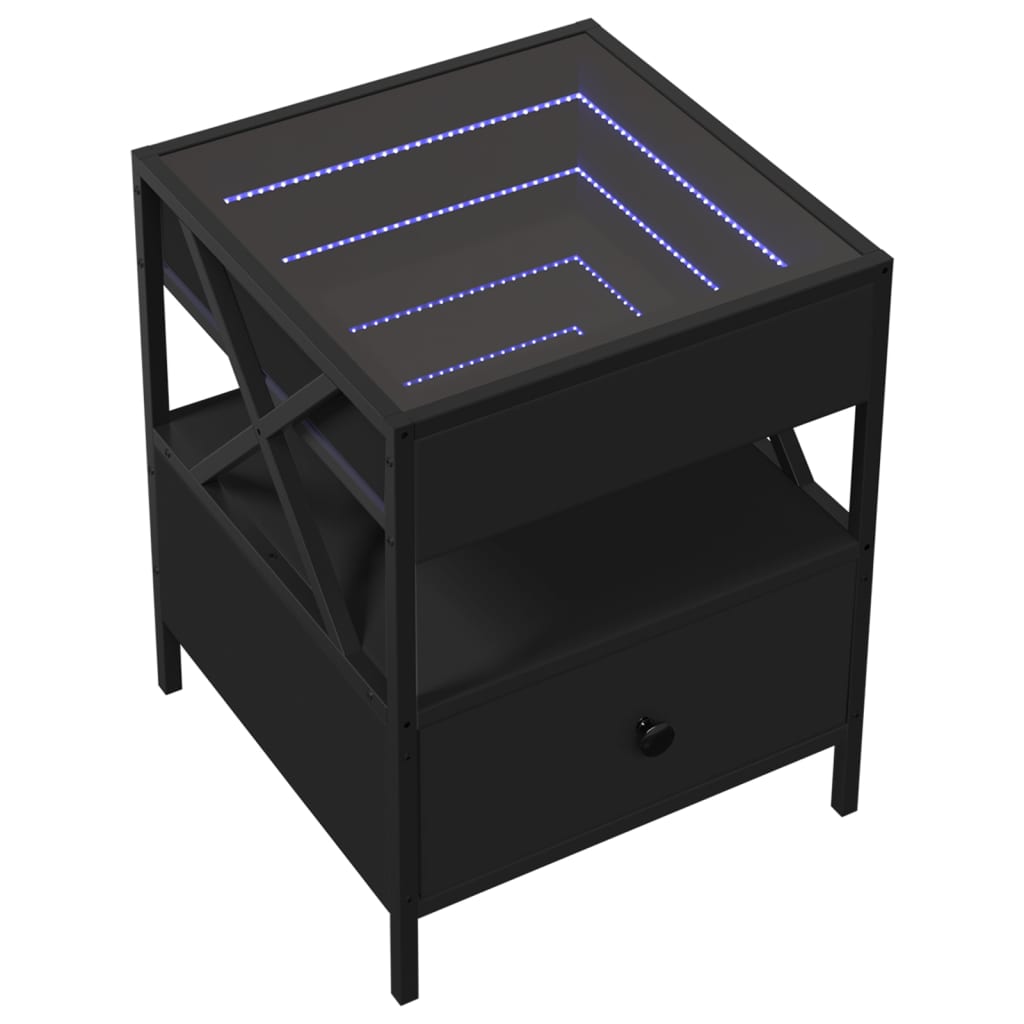 vidaXL Bedside Table with Infinity LED Black 40x40x51 cm 3