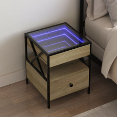vidaXL Bedside Table with Infinity LED Sonoma Oak 40x40x51 cm 1