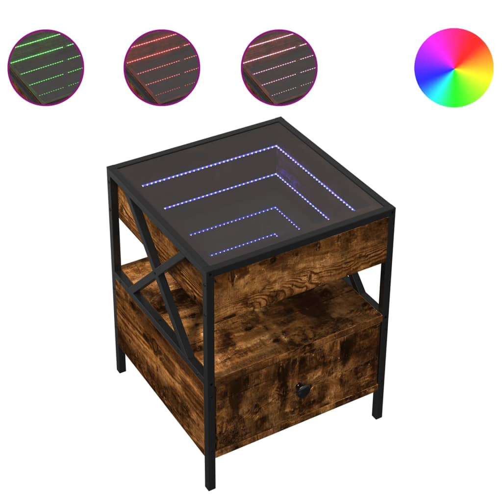 vidaXL Bedside Table with Infinity LED Smoked Oak 40x40x51 cm 2