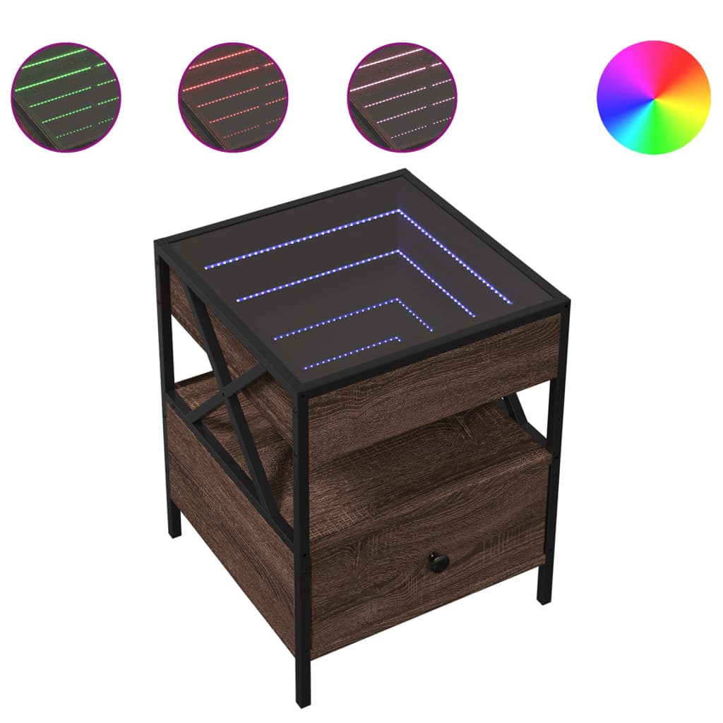 vidaXL Bedside Table with Infinity LED Brown Oak 40x40x51 cm 2