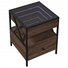 vidaXL Bedside Table with Infinity LED Brown Oak 40x40x51 cm 3