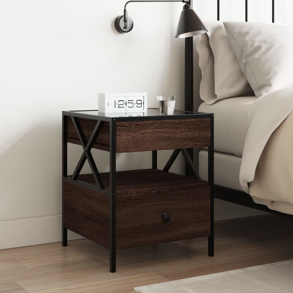 Bedside Table with Infinity LED 40x40x51 cm Brown oak