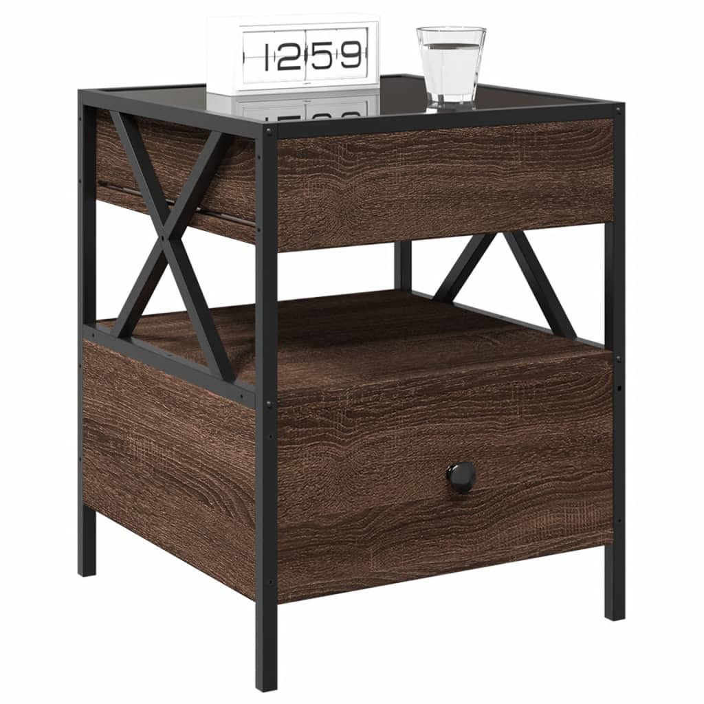 vidaXL Bedside Table with Infinity LED Brown Oak 40x40x51 cm 5